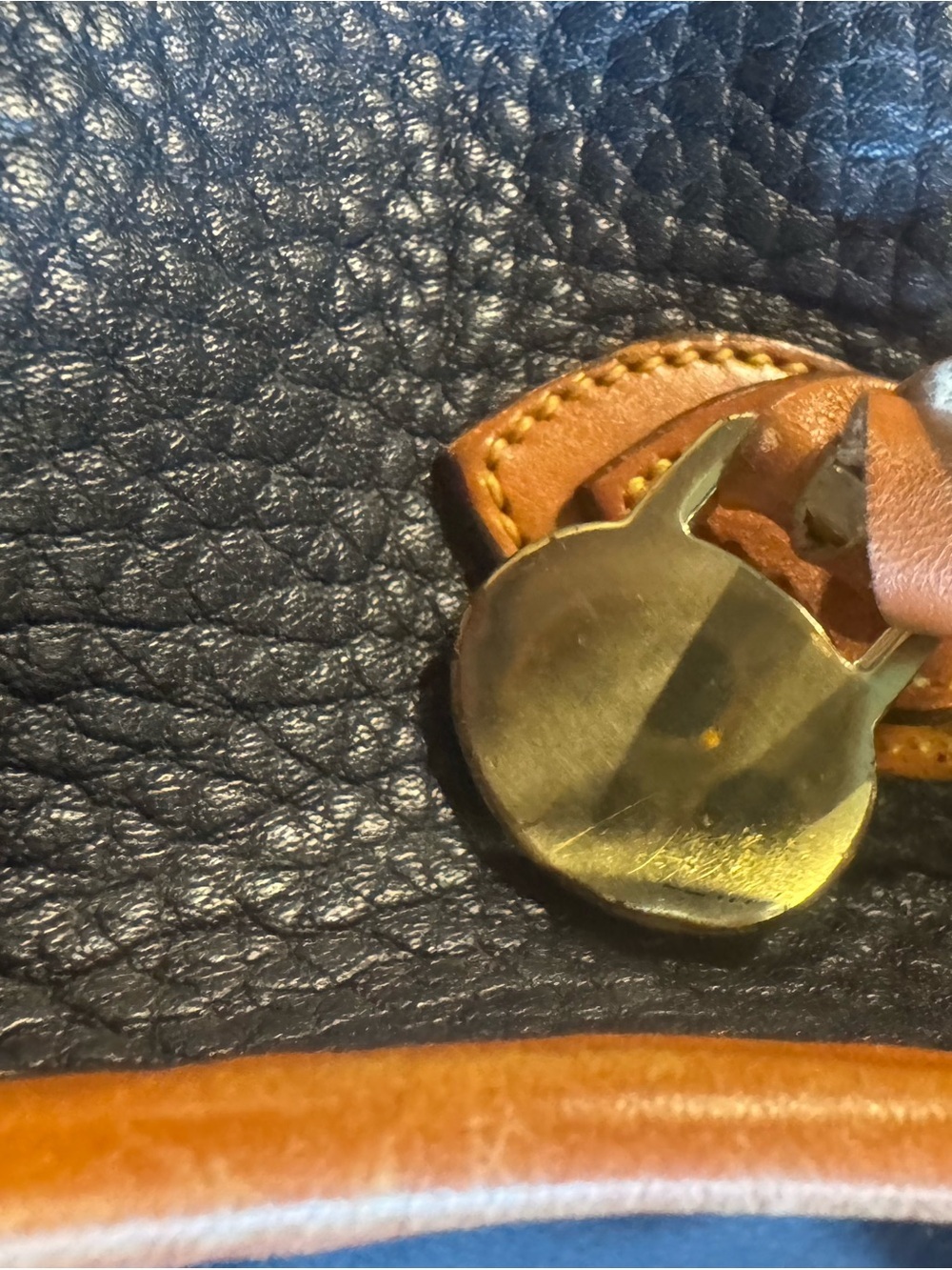 Vintage Dooney & Bourke Blue Pebbled Leather Crossbody with Tan Trim - Picture 13 of 15